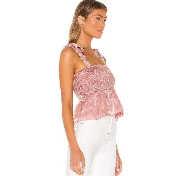 Lovers and Friends Revolve Harmony Smocked Shoulder Tie Pink Top Size Medium - Picture 5 of 13